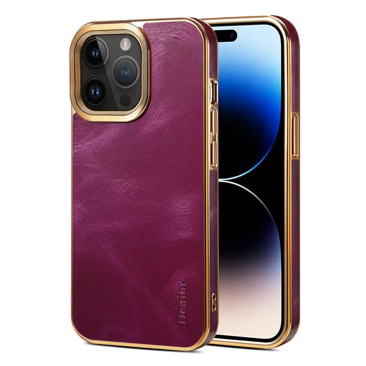 Handmade leather iPhone case in vintage oil wax leather with slim design and 360-degree protection