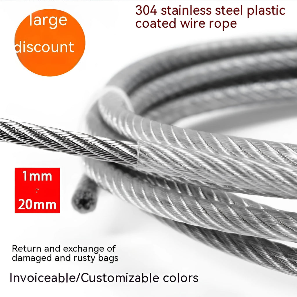 304 stainless steel invisible anti-theft protecting wire coil, showing coated rope construction.
