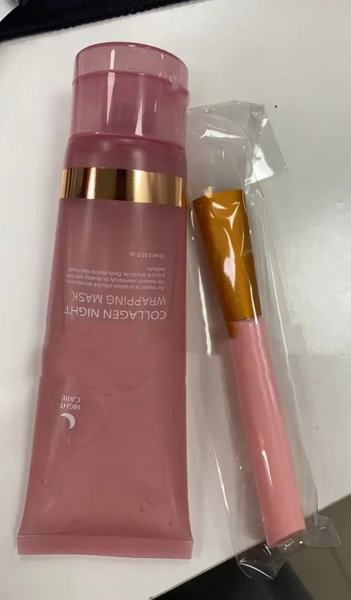 Collagen night face mask in 75ml bottle with application brush for evening skincare