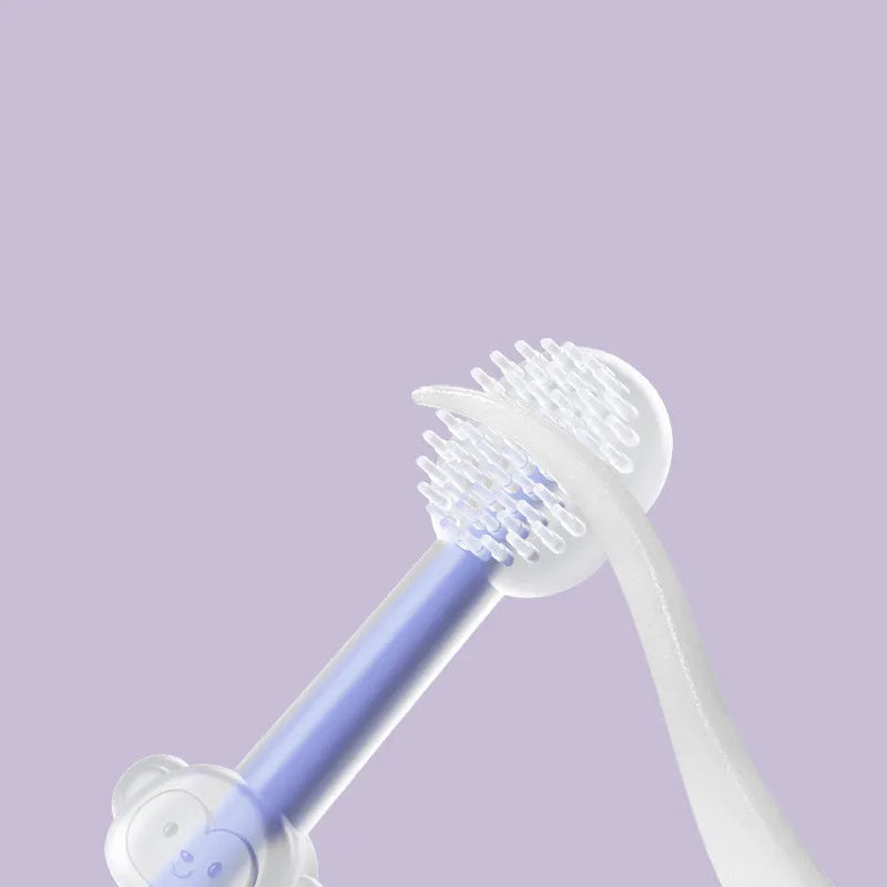 Blue and purple silicone finger toothbrushes for cleaning cat and dog teeth.
