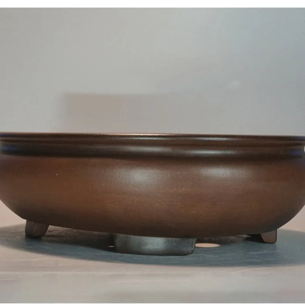Handmade classical purple sand indoor desktop flowerpot, 58cm tall, on wooden surface.