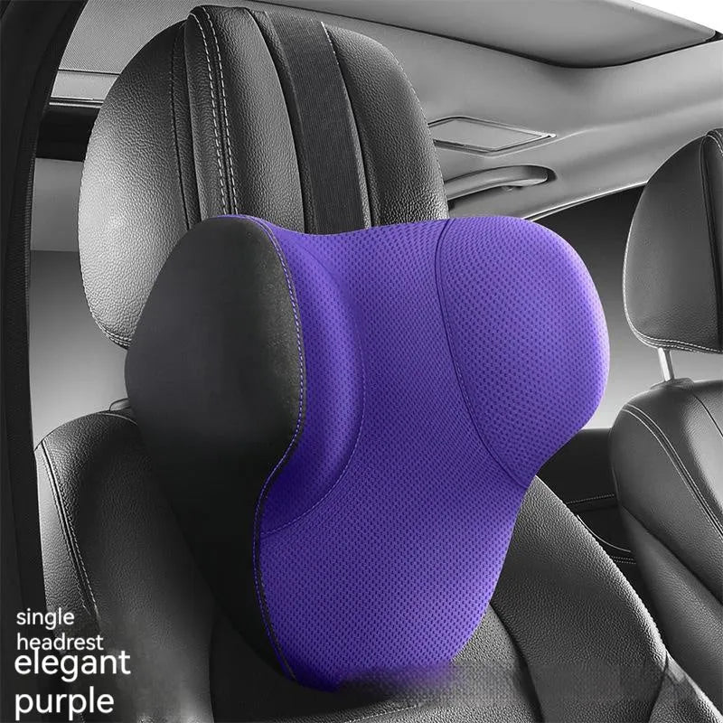 Memory foam car headrest pillow and matching lumbar support pillow with knitted fabric.