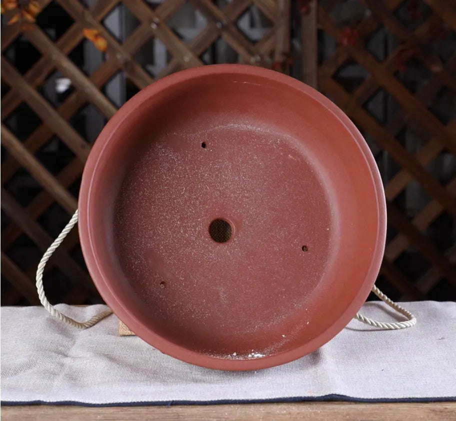 Chinese style ceramic flowerpot with drum nail shape, purple sand craft, 16.5cm inner diameter, plain cement or purple clay colour