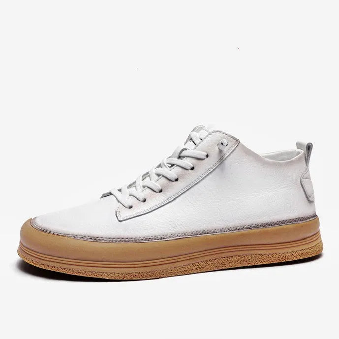 Men's black leather casual shoes with lace-up closure and round toe design
