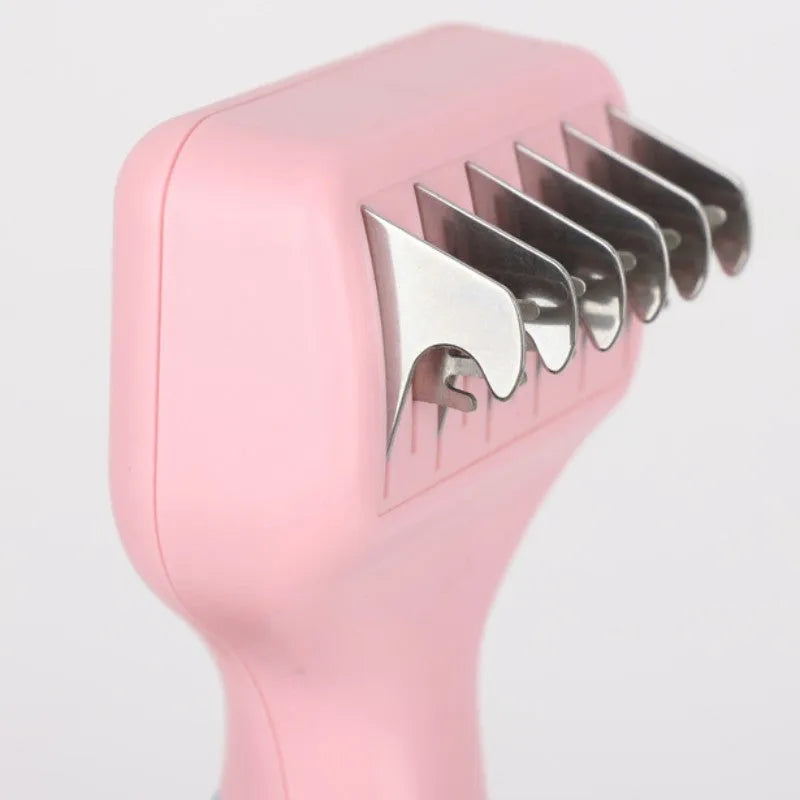 Stainless steel dog comb with knot knife measuring 170mm in pink and purple colour options