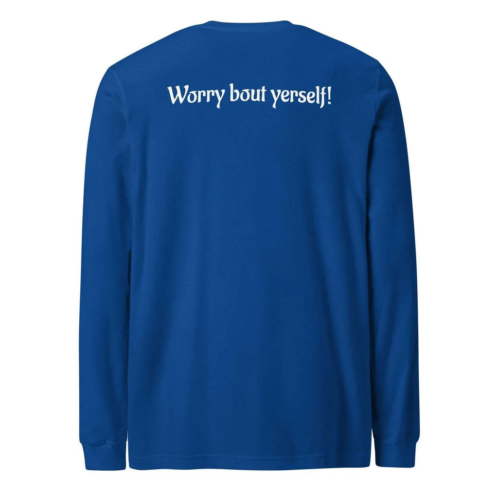 Men's blue loose fit round neck sweater with printed letter patterns, Japanese Korean casual style