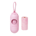 Portable dog poop bag dispenser capsule with scented inner bags in strawberry, orange or cherry blossom colours