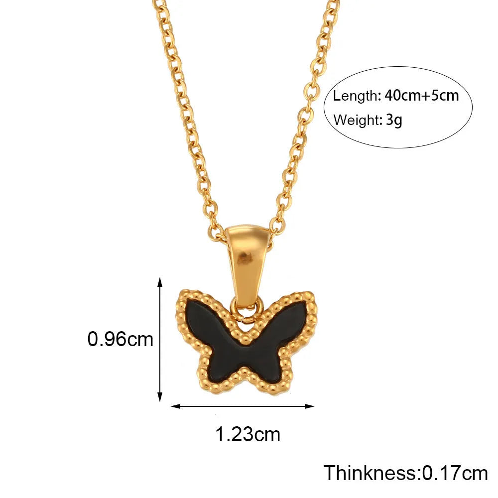 Acrylic butterfly pendant necklace on adjustable stainless steel chain with zircon and shell accents, women's jewellery