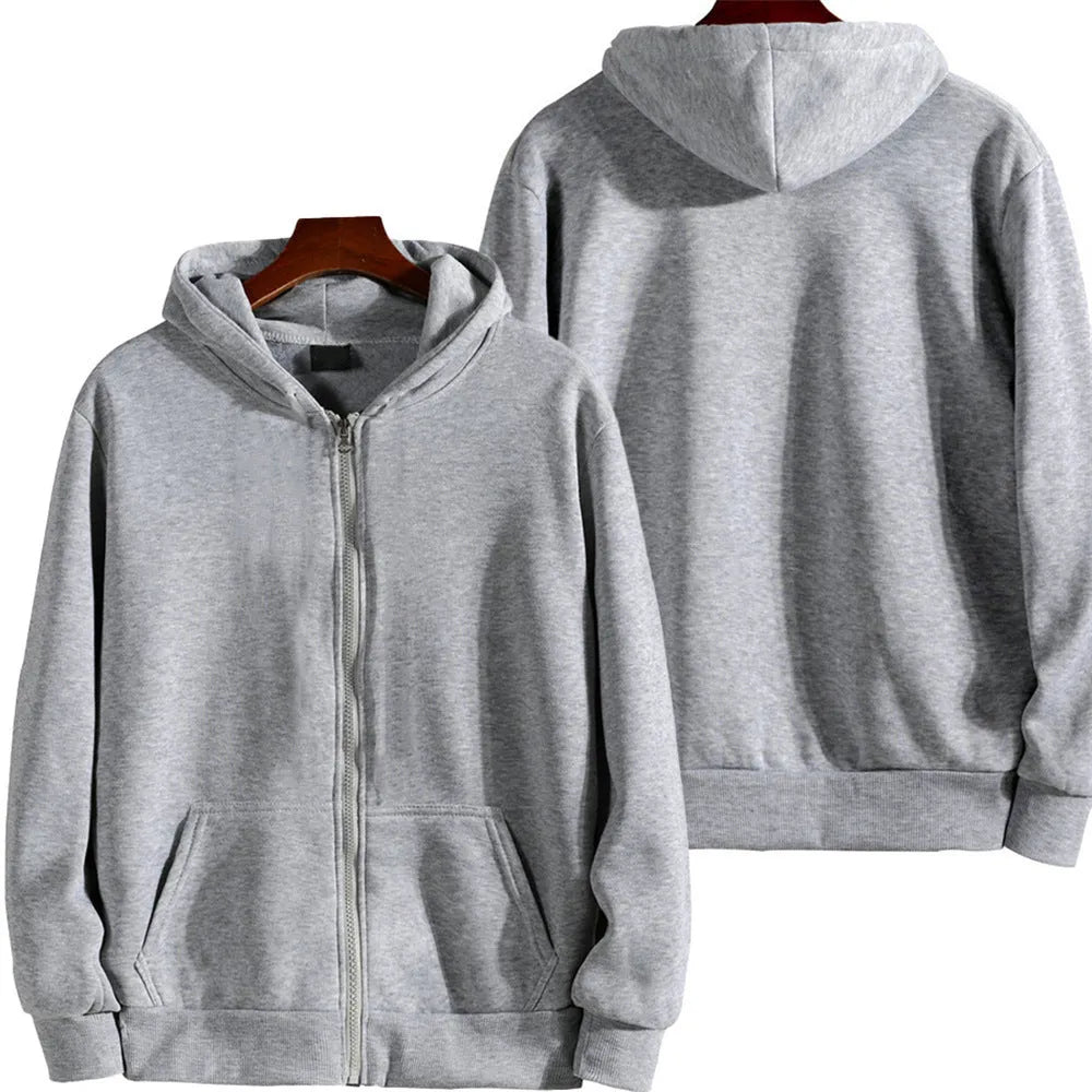 Men's solid colour loose sports zipper jacket cardigan in polyester-spandex fabric
