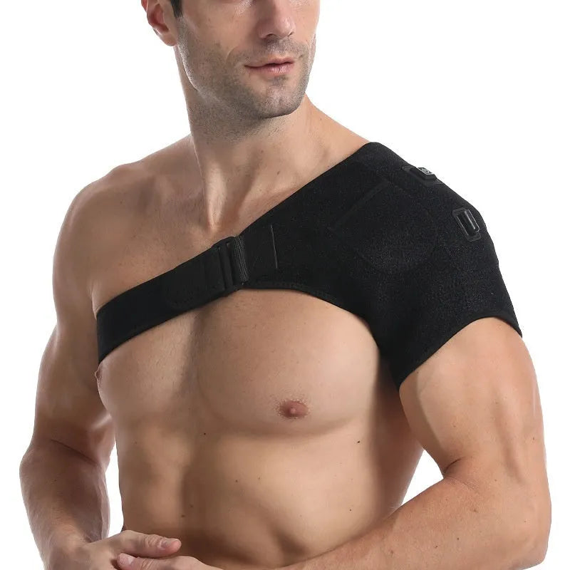 USB electric heating shoulder pad showing padded construction and plug connection