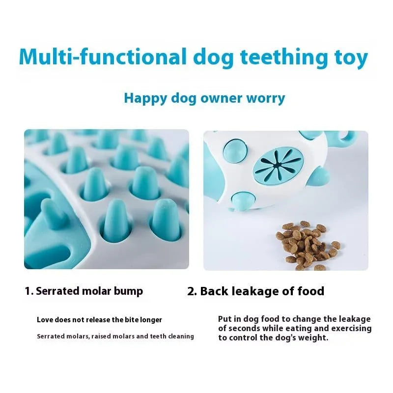 Interactive dog treat chew toy, food-leaking squeaky ball for puppies and large dogs, teeth cleaning, blue green pink