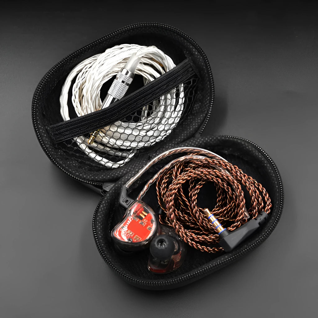 Black oval leather earphone storage bag for EDX PRO and compatible models.