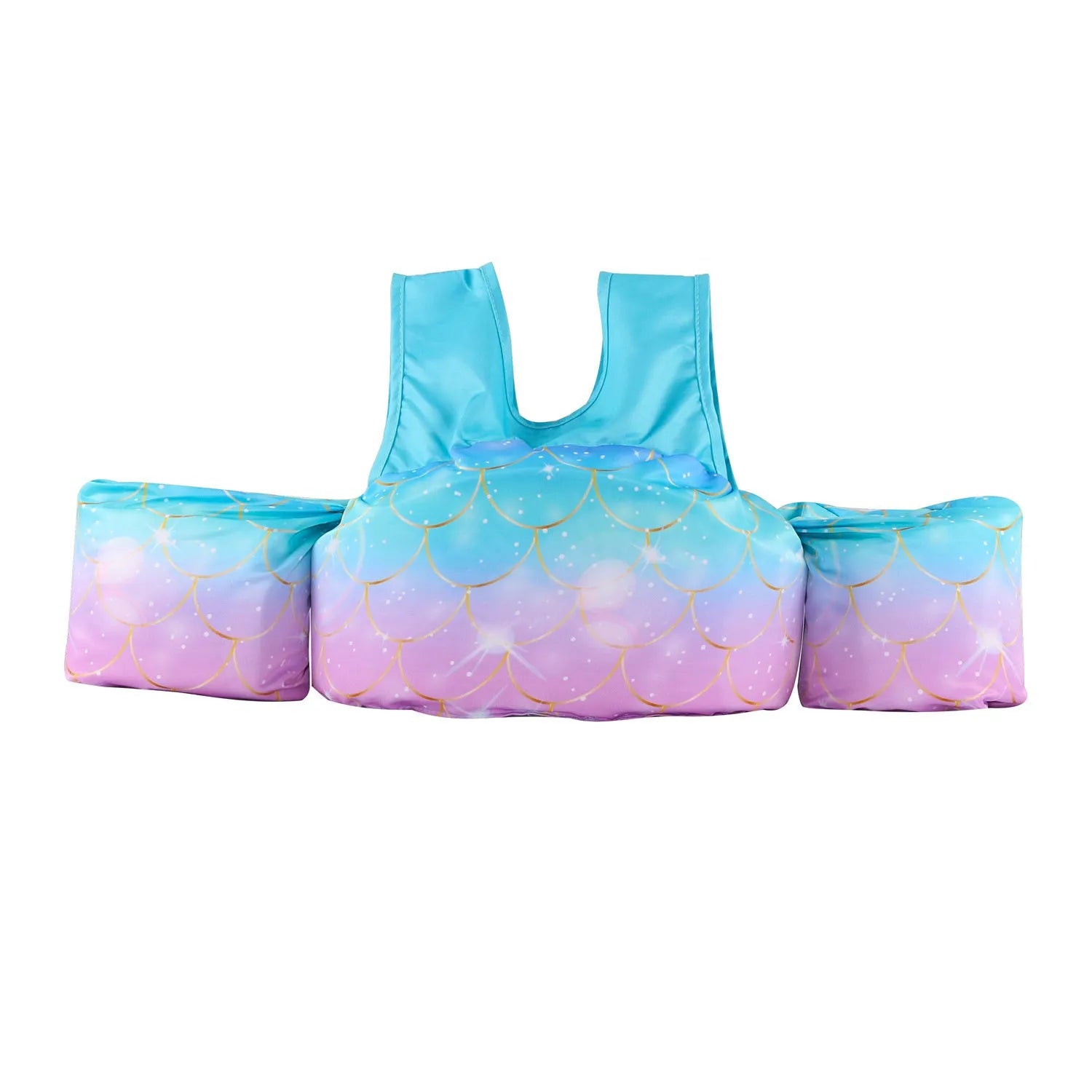 Children's polyester swimsuit with integrated lengthened arm swimming ring in cartoon pattern