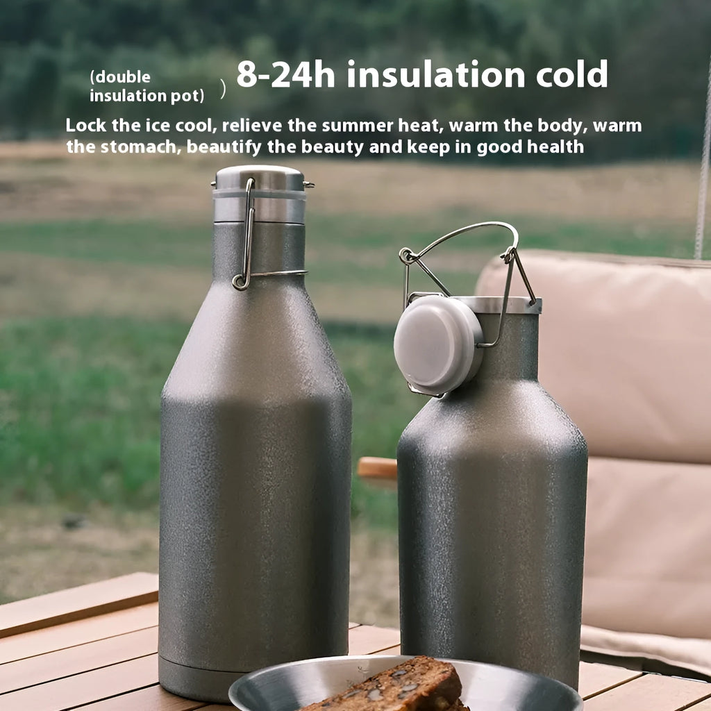 Large capacity outdoor portable stainless steel thermal pot with double layer insulation for camping hiking travel