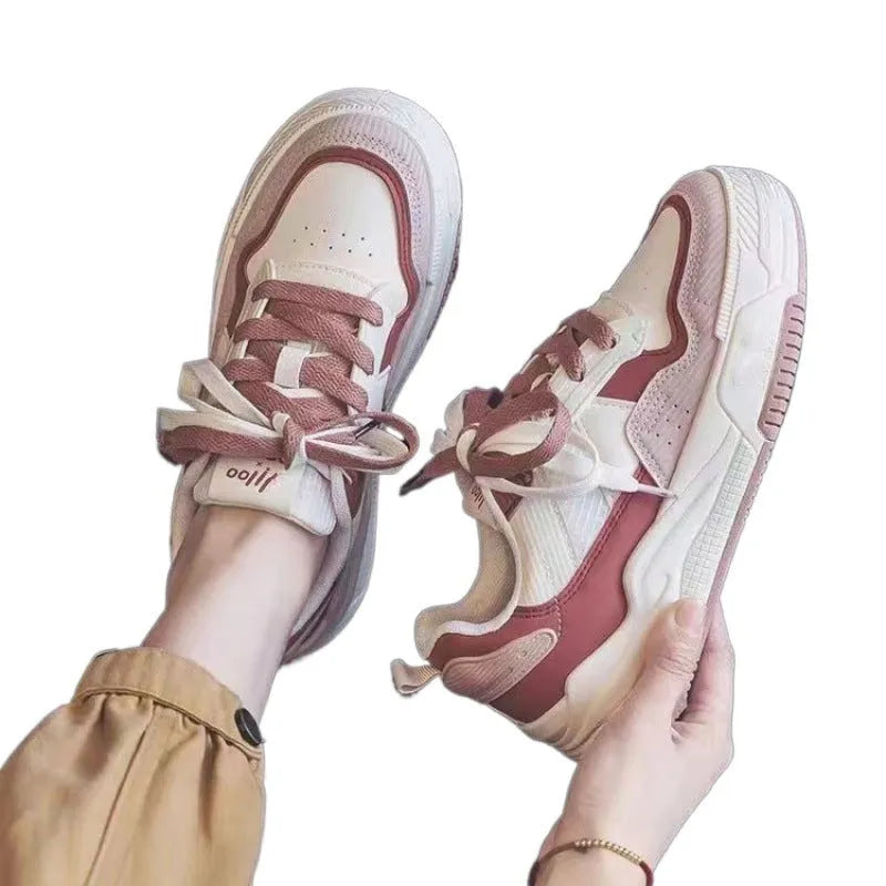 Beige low-top rubber sneakers with height increasing soles and imitation leather lining