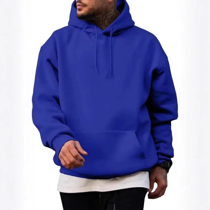 Polyester pullover hoodie with long sleeves available in eight colour options including black and navy blue for spring and autumn casual wear
