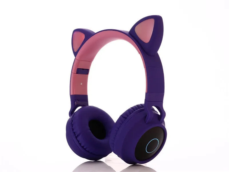Cartoon cat ears wireless Bluetooth gaming headset in multiple colours on a stand