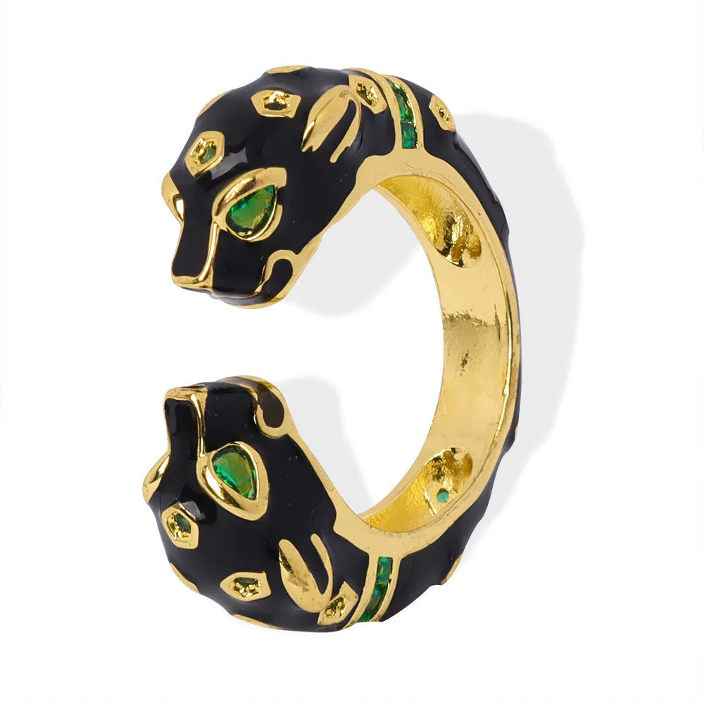 Black cheetah pattern geometric open ring for women in UK size 7