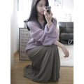 Purple women's round neck blouse with princess sleeves and hollow out details made from ice silk fabric