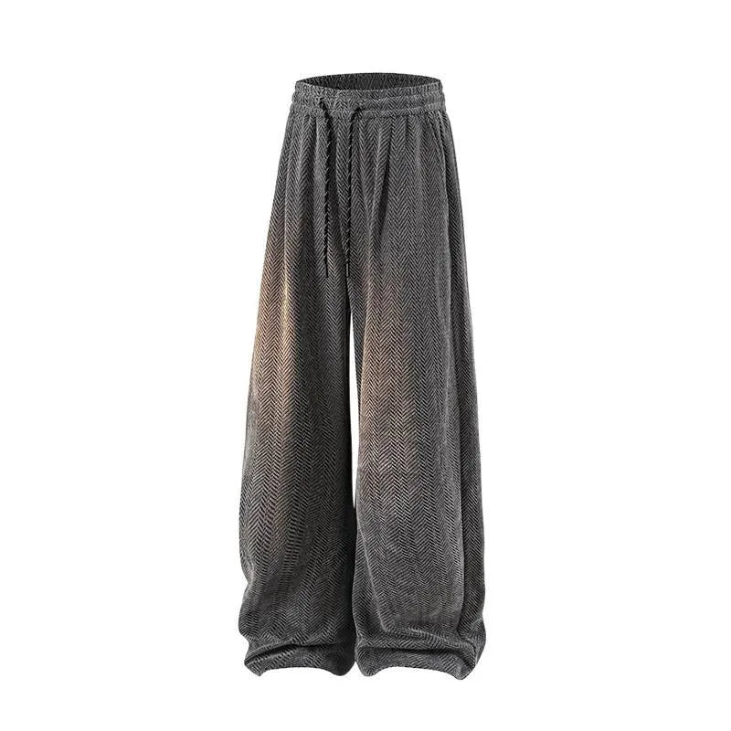 Plus-size hollow-out trousers with elastic waist and fleece lining in straight-leg style