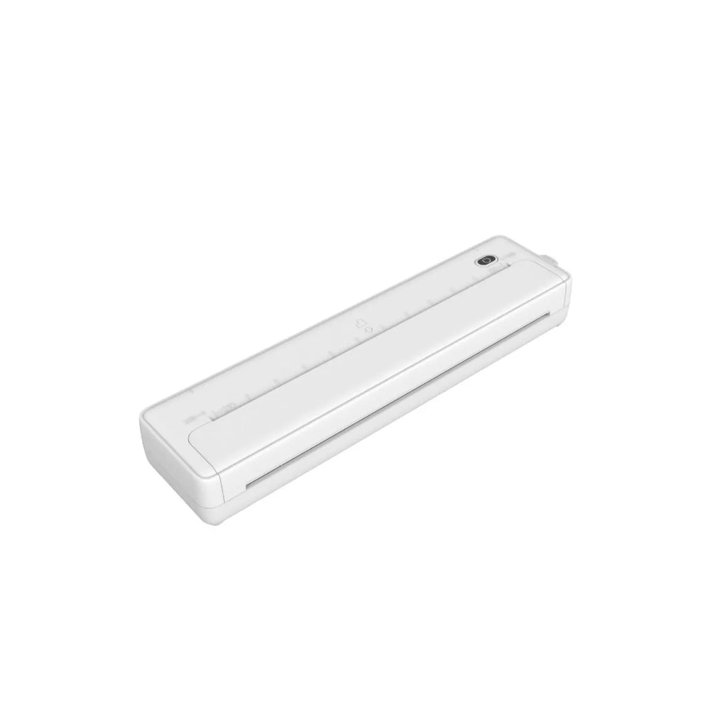 Black and white portable A4 Bluetooth printer with compact design for wireless mobile printing.
