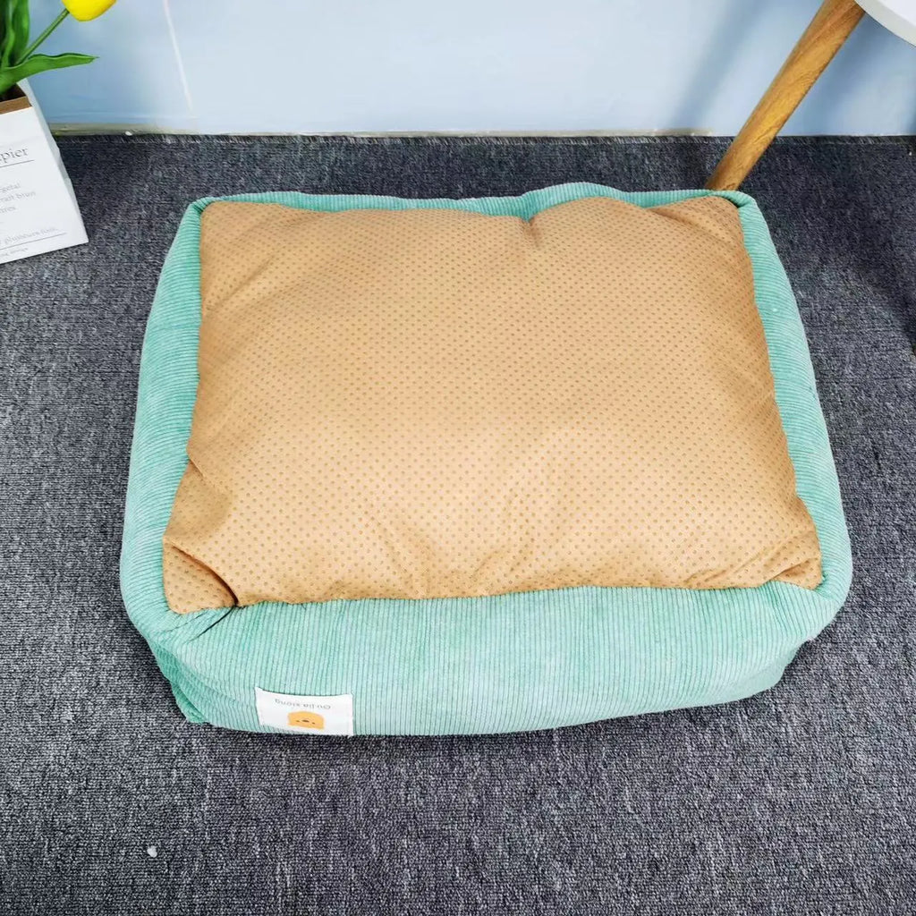 Cotton pet nest for dogs in light coconut palm colour with soft velvet interior.