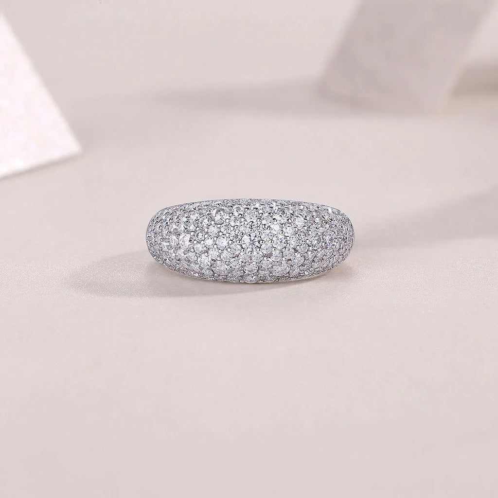Moonlit Night Stars moissanite wedding ring set in S925 silver with platinum plating on white background