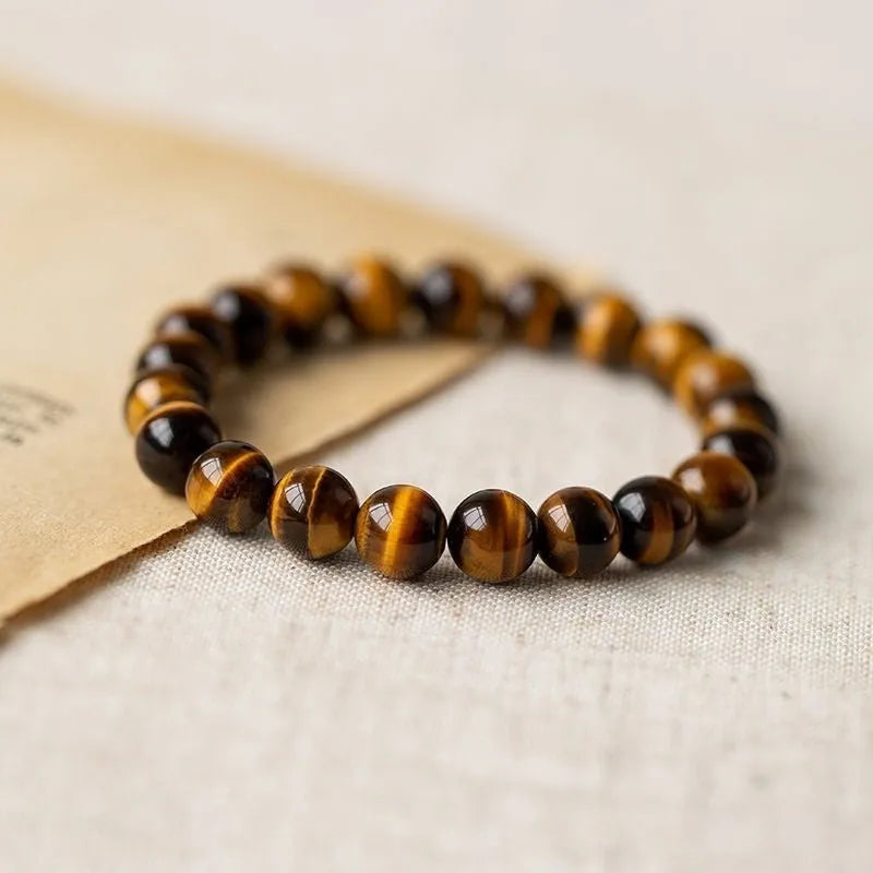 Tigereye stone Buddha rosary bracelet with ethnic single circle design in various bead sizes