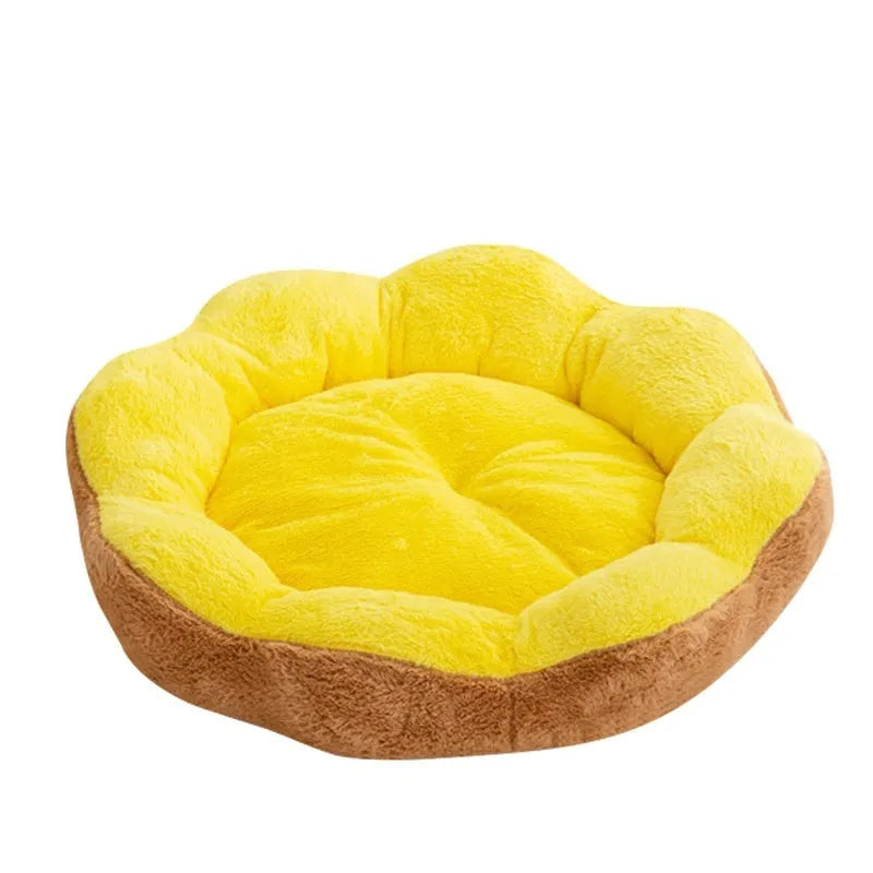 Thick rabbit plush round cat bed with detachable cover in brown gray colour
