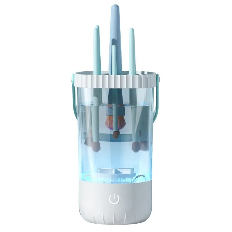 White rechargeable electric makeup brush cleaning tool with USB cable