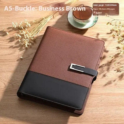A5 soft pu leather notebook in business brown colour with wood-free paper pages