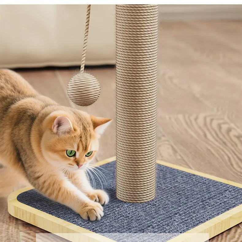 Pine wood cat climbing frame with scratch-resistant hanging ball and carpet leather surfaces