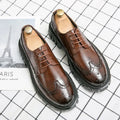 Men's black and brown brogue business shoes with artificial PU upper and round toe design