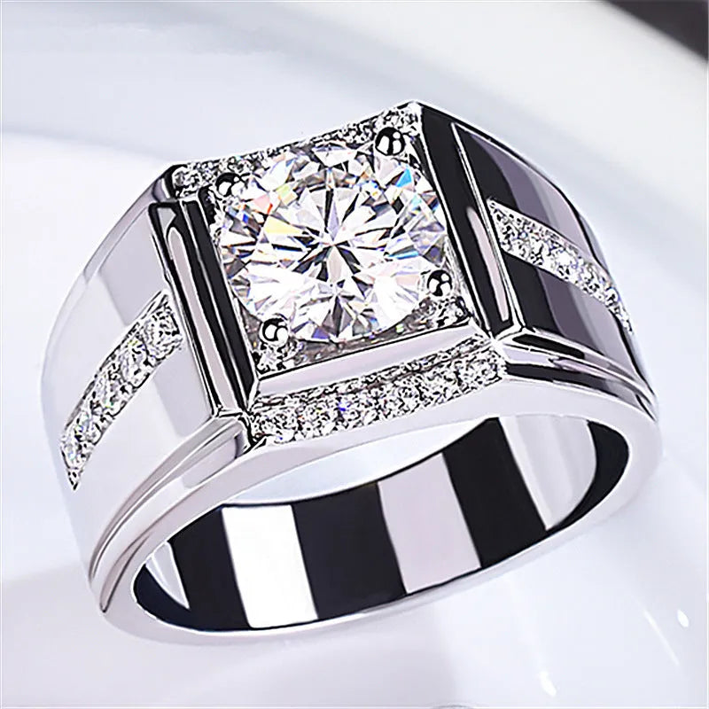 Men's adjustable open mouth ring with geometric diamond zircon in rose gold colour