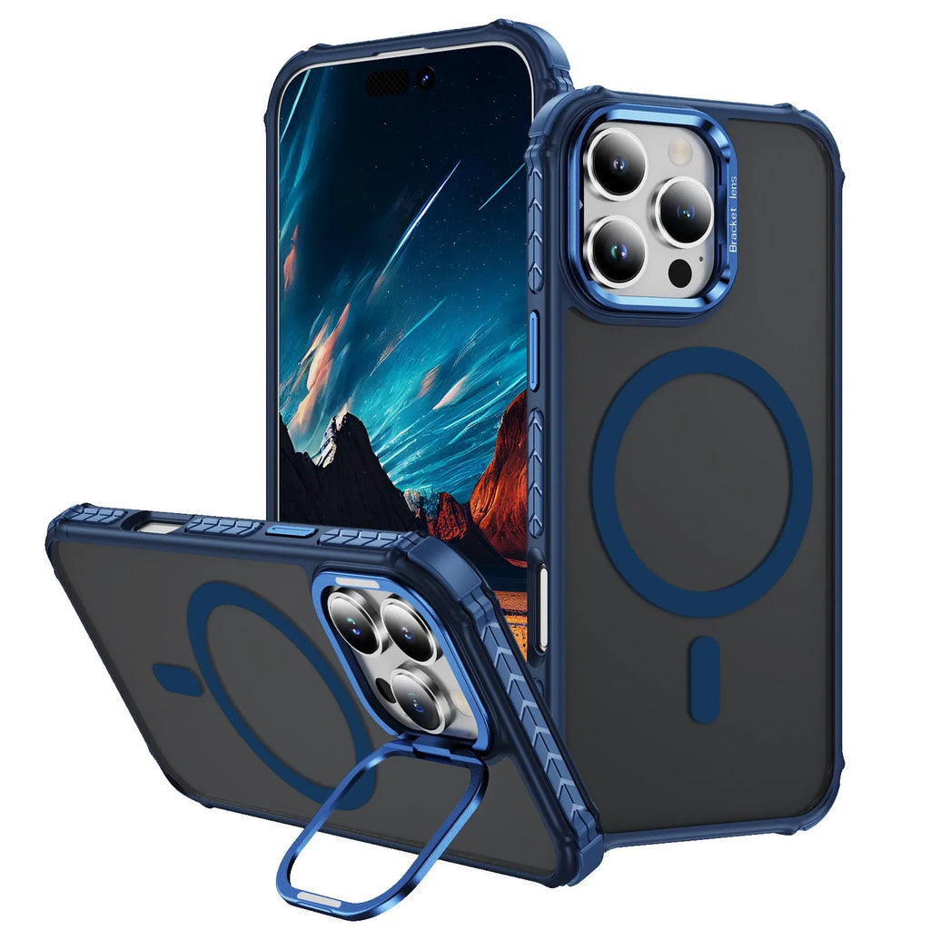 Magnetic skin-feel iPhone case in black, TPU PC anti-fall back cover with airbag corners and magnetic suction