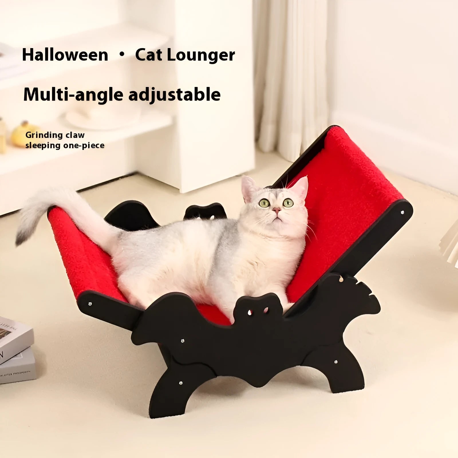 Black and red solid wood cat recliner lounge chair, product code MW-054.