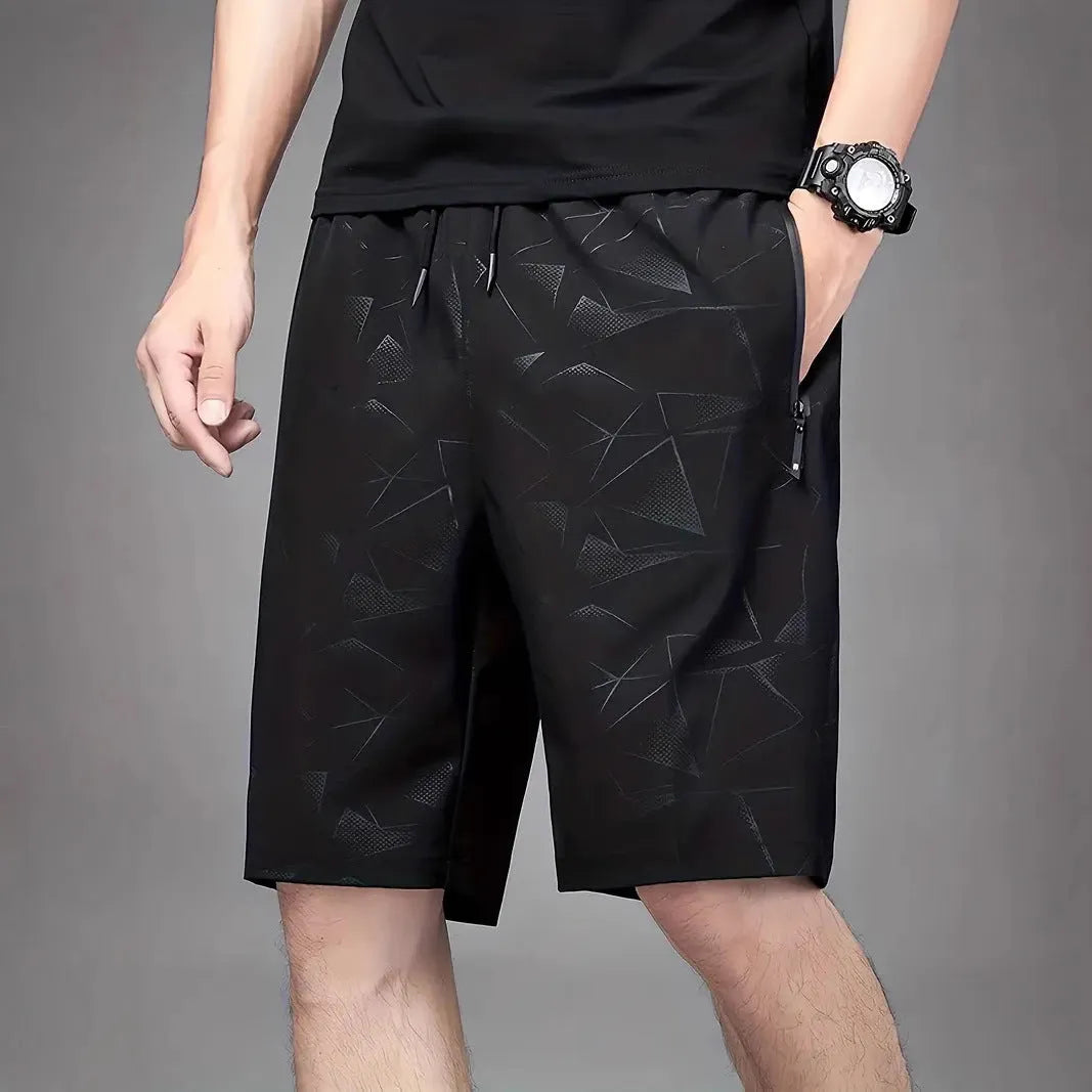 Men's loose fit polyester sports shorts in black, blue or grey colours