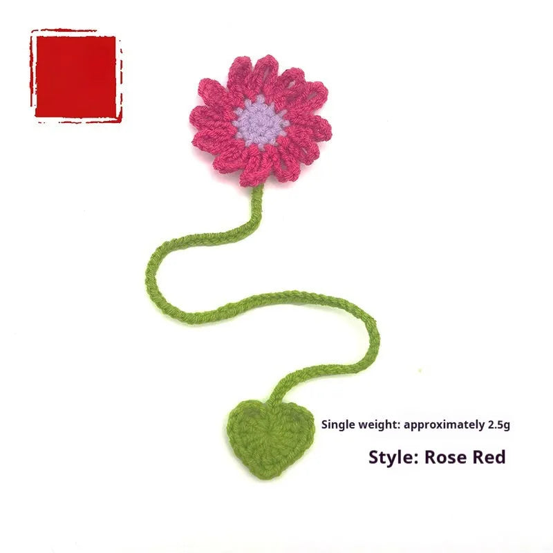 Hand-crocheted milk cotton bookmark with flexible wire and little daisy design in yellow pink purple orange white or rose red