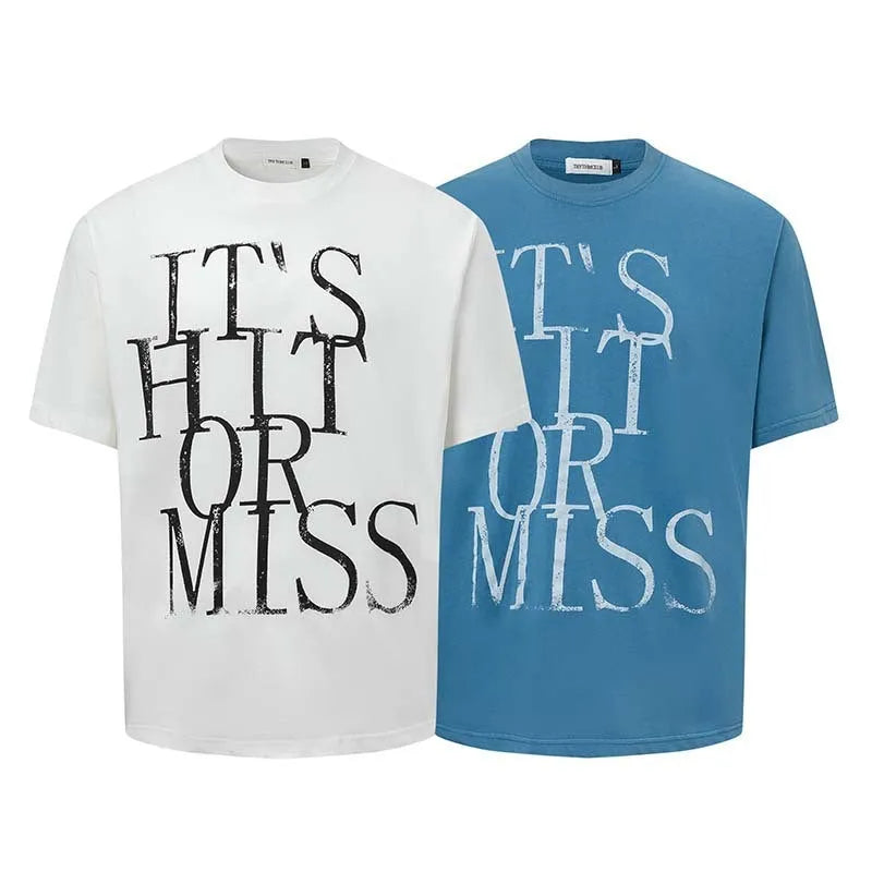 Men's American retro style cotton blend t-shirt with printed letter design in loose fit