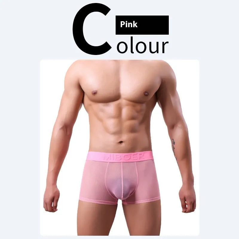 Men's thin invisible boxer shorts in quick-dry polyester fabric available in multiple colours
