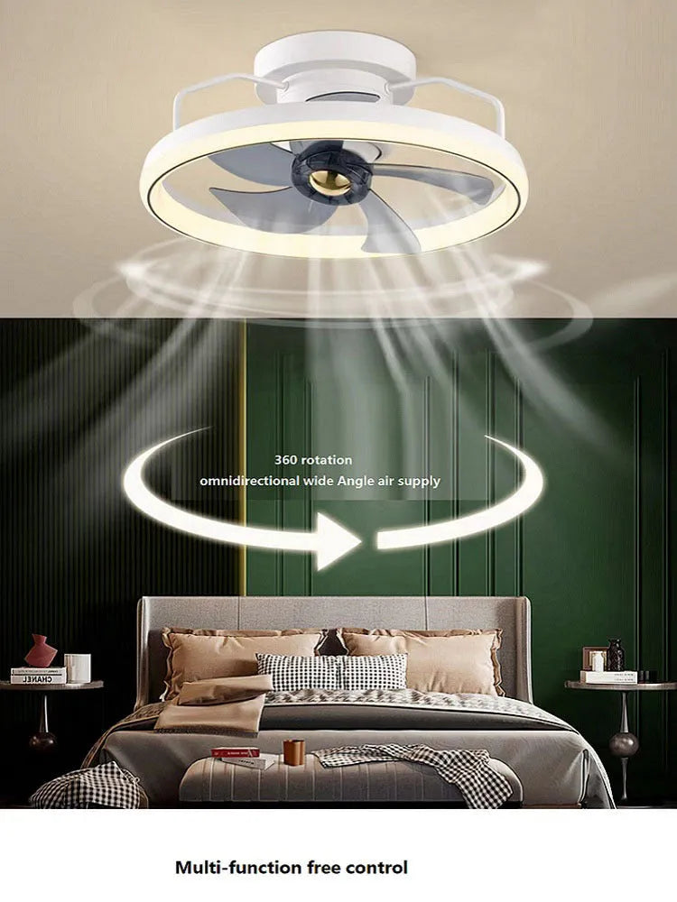 Modern ceiling fan lamp with integrated light fixture, 500mm diameter with PC blades and acrylic lampshade