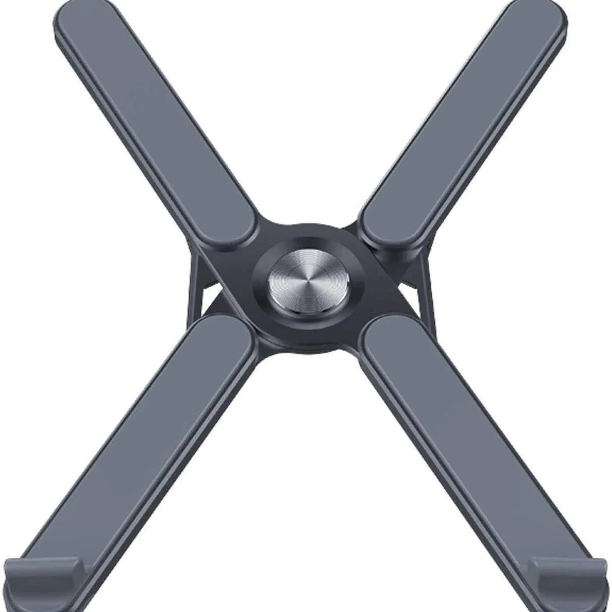 Foldable aluminium alloy laptop stand with 280mm base plate in silver or black, folded size 280 x 23.5 x 46.5mm.