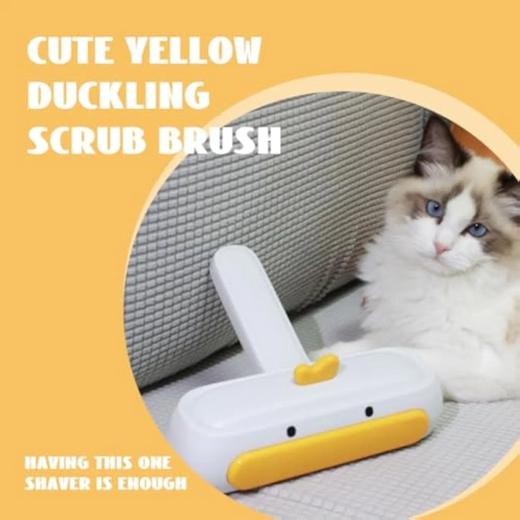 Portable yellow duck pet hair remover with reusable roller brush for furniture and car seats