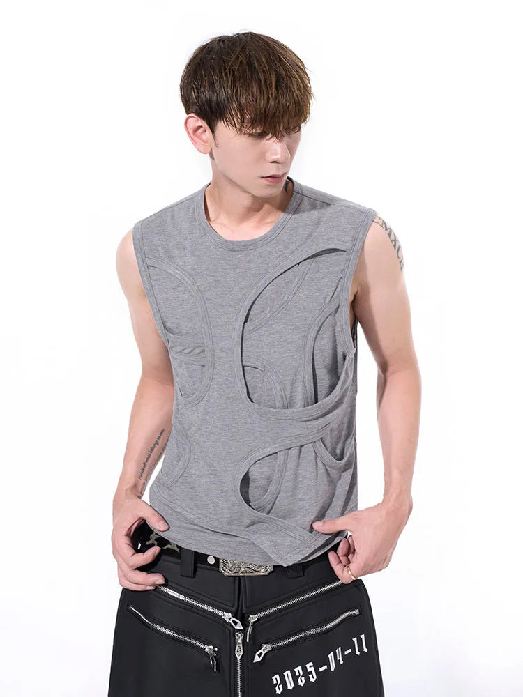 Man wearing a solid grey Lyocell vest with a round neck and sleeveless tank-top design.