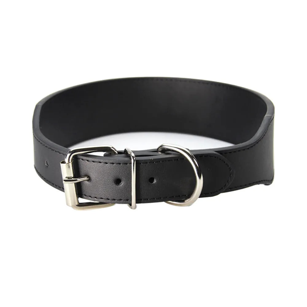 Fish-shaped leather dog collar, 5cm wide, anti-break loose fit, available in five colours and sizes L to 3XL
