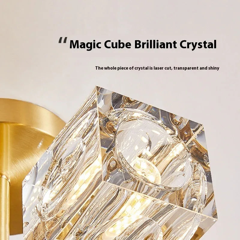Six-head copper crystal ceiling lamp in black gold or copper finish, 110V, with full spectrum variable light