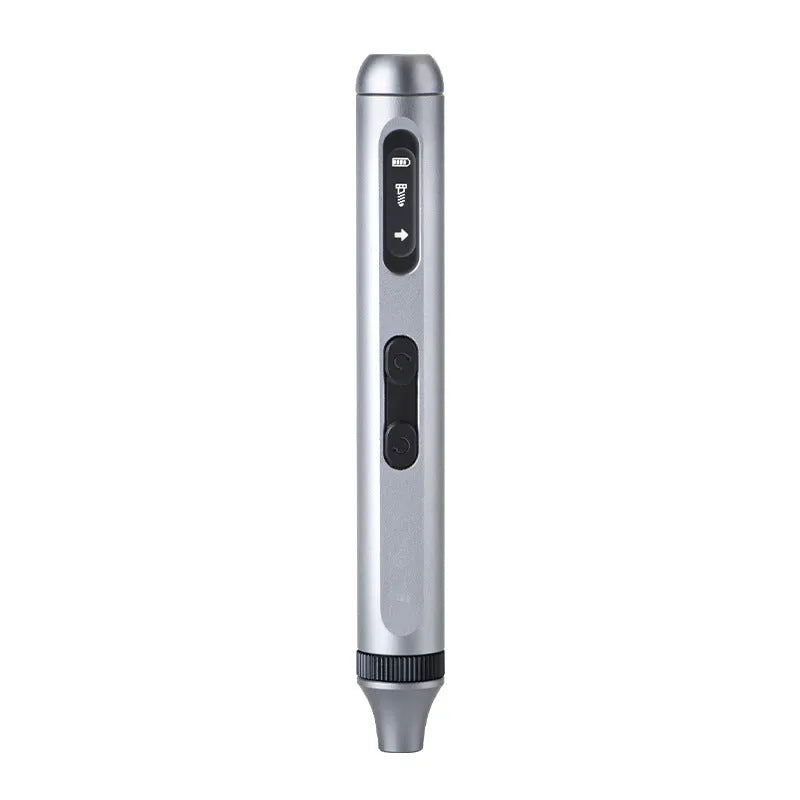 Precision electric screwdriver with aluminium alloy handle, showing compact size and dual-mode operation for torque control.