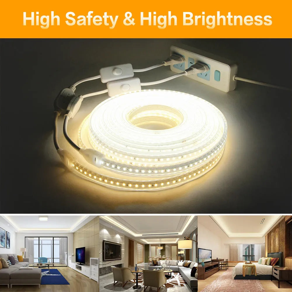 LED patch light strip 120 LEDs per metre 220V waterproof indoor lighting warm white or white with plug