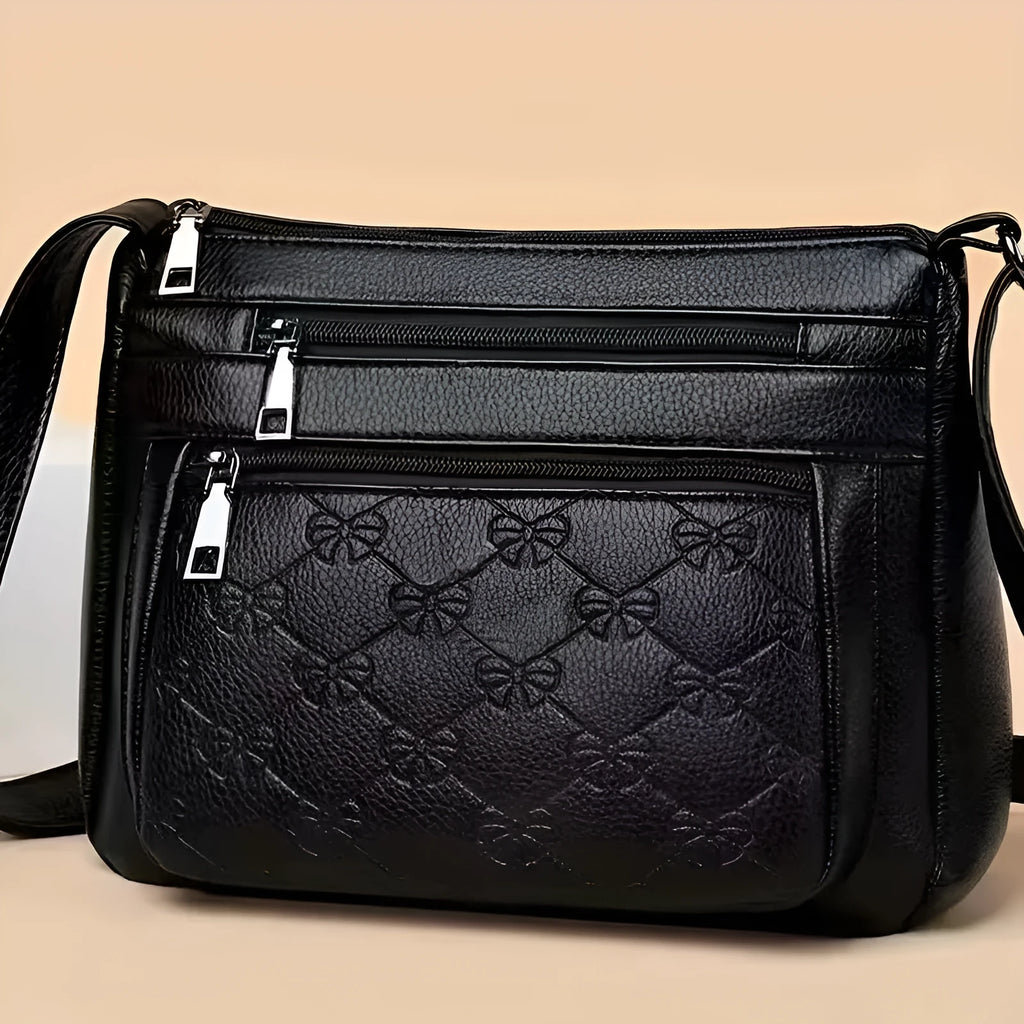 Butterfly black women's crossbody shoulder bag with embossed PU leather and interior mobile phone pocket