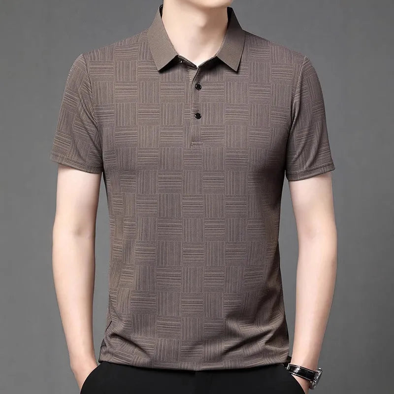 Slim fit men's lapel t-shirt in polyester blend fabric available in multiple colours with Asian sizing